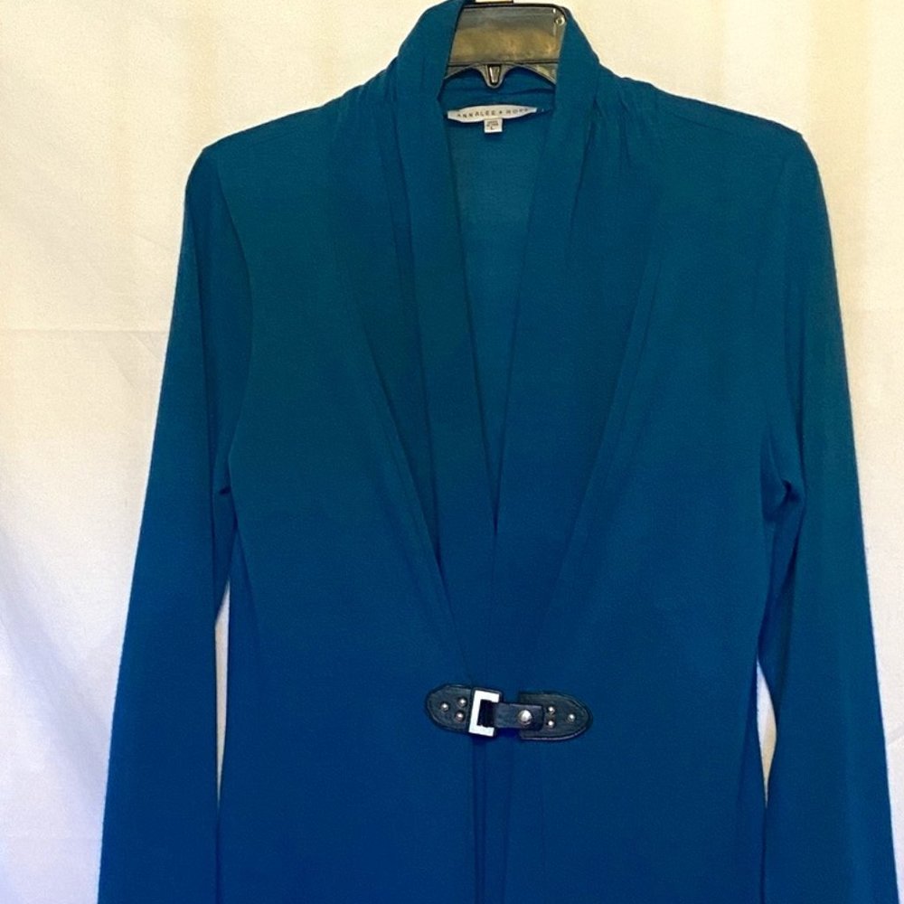 Annalee+Hope~Turquoise Jacket/Cardigan  with Leather Snap Buckle at Waist ~Sz.L
